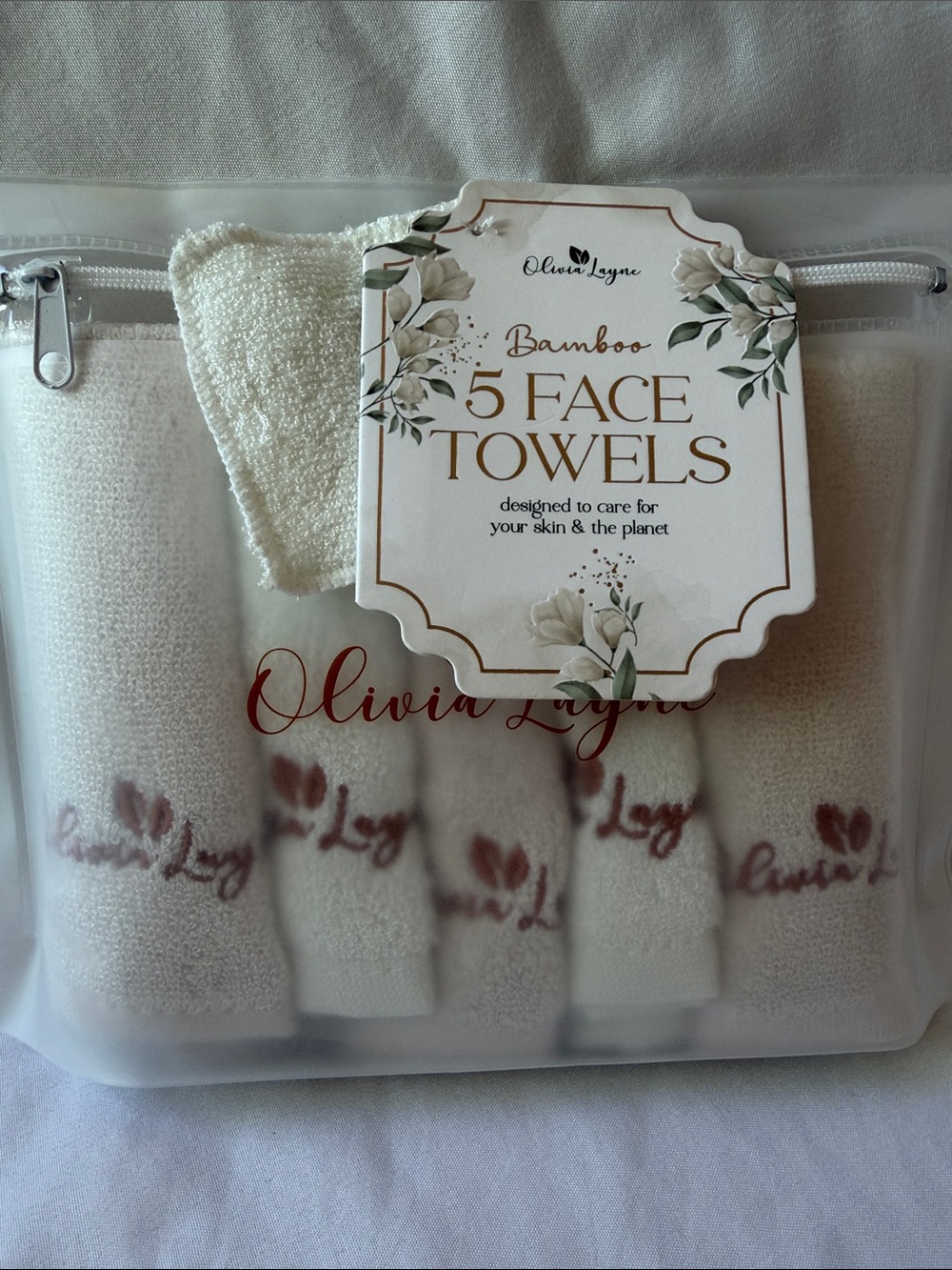 Olivia Layne Bamboo Face Towels - Cream Pack of 5